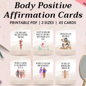 Lichaamspositieve affirmatiekaarten | Digitale downloads | Zelfliefdekaarten | Lichaamsacceptatie | Dagelijkse Affirmaties | 45 kaarten | Geestelijk welzijn