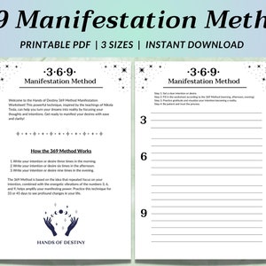 369 Manifestation Method Worksheet, Daily Affirmations, Law of Attraction, Gift for Her, Manifest Journal, Print at Home, Digital Download