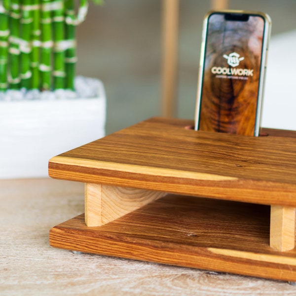 Amplificateur de musique pour iPhone en bois de canari + frêne