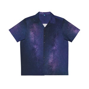Cosmic Hawaiian Shirt, Men&#39;s Button Up, Night Sky Cosmos Design, Summer Outfit, Vacation Apparel