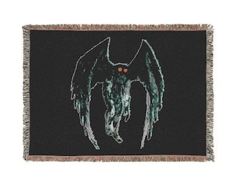 Tkany koc Mothman, Kryptydne stworzenie, paranormalny wystrój domu, miłośnik kryptydów