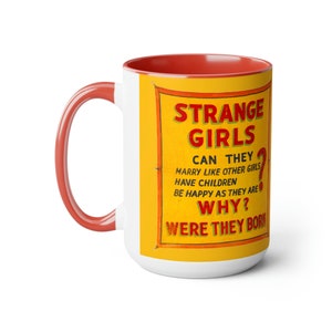 Strange Girls, Vintage Sideshow Banner, Large Two-Tone Coffee Mugs, 15oz