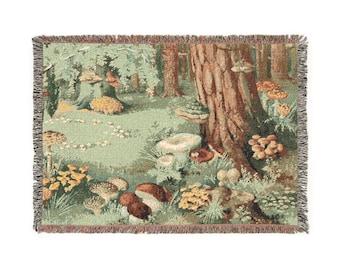 Manta tejida con tapiz de bosque, tapiz de pared con motivos naturales, manta acogedora para colgar en la cama.