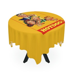 Mustard Yellow Hotdog Tablecloth: Retro BBQ Picnic Decor