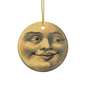 Ornamenti in ceramica, design della luna con cartolina vintage, ornamenti con stampa su 2 lati, decorazioni per la casa Moon Lover, ornamenti per le feste, decorazioni natalizie,