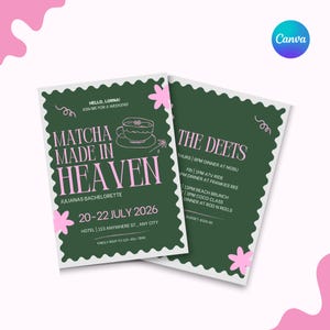 Matcha Made in Heaven Bachelorette Itinerary, Matcha Theme, Custom Canva Template, Instant Download, Digital Template, Party Supplies