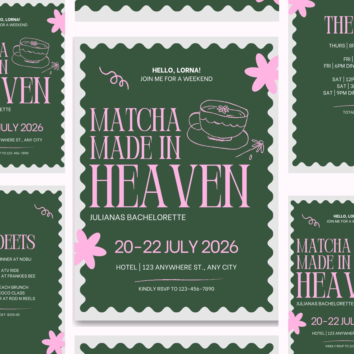 Matcha Made in Heaven Itinerary, Canva Template, Bachelorette or Girls ...