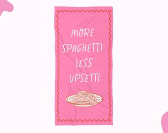 Ręcznik plażowy Spaghetti Upsetti, akcesorium plażowe na wyjazd dla dziewczyn, upominek na wieczór panieński