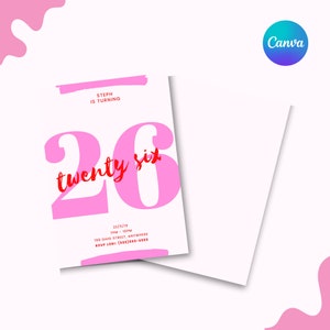 Simple Pink Birthday Invitation, 26th Birthday Party, Custom Canva Invitation, Instant Download, Digital Template, Party Supplies