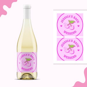 Pink Cherry Theme, Bachelorette Party Favor, Precut Sticker Labels, Party Supplies, Champagne/Wine Bottle Label