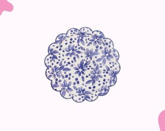 Blue Floral Paper Plates, Bachelorette Party Supplies, Disposable Tableware