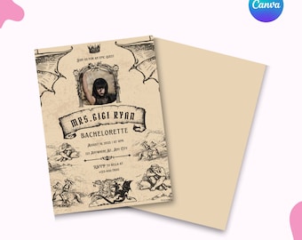 Medieval Invitation, Canva Template, Bachelorette or Girls Night Party Supplies