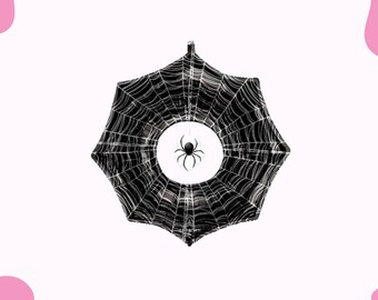 May include: A black and white spiderweb-shaped balloon with a spider in the center. The balloon has a web design with a spider hanging in the middle. Perfect for Halloween decorations.