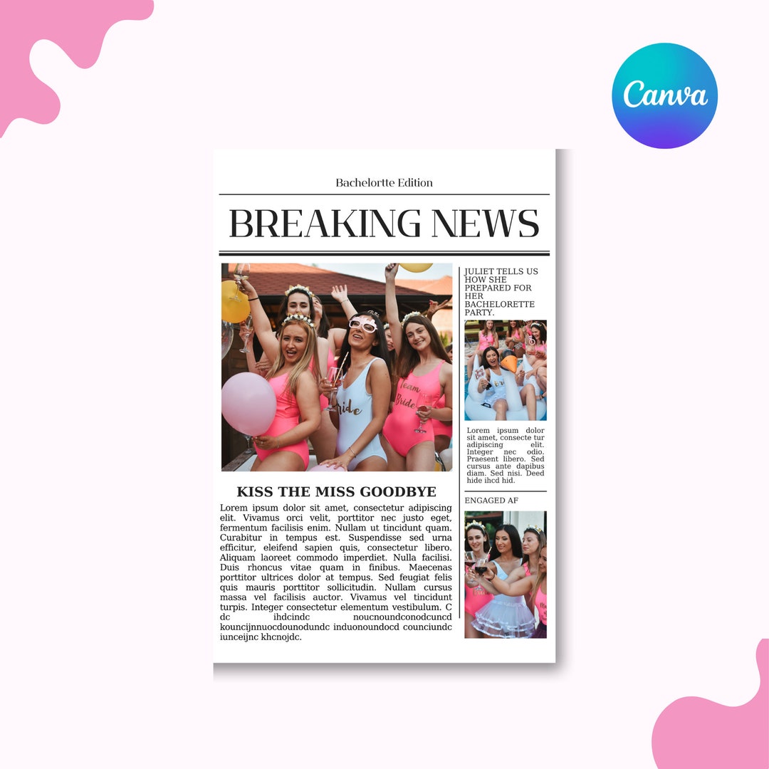 Breaking News Bachelorette Sign Newspaper Editable Etsy