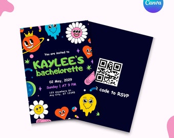 Invitación temática de Junk Space, plantilla de Canva, artículos para despedida de soltera o fiesta de chicas