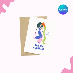 Modèle de carte de vœux Verseau féminin coloré, Carte pliée, Invitation à une fête, Modèle sur toile