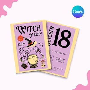Purple Witch Story Book Cover Halloween Party Invitation, Editable Invite, Canva Invitation, Instant Download, Event Evite