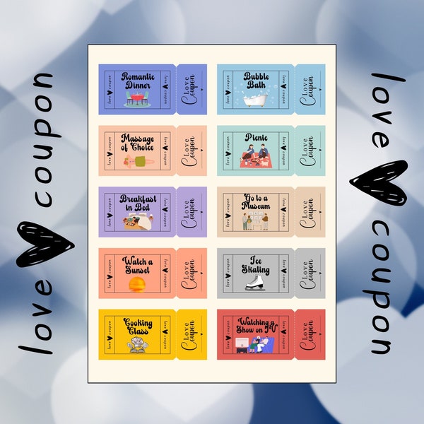 50 Printable Love Coupon Book Gift For Him Her cute Couples Romantic Date Ideas Coupon Anniversary Gift Love Voucher Boyfriend Birthday Gift