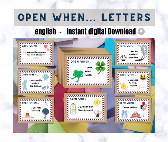 Open When Letters Valentines day Printable cute gift For Him Long Distance Relationship Gift for Boyfriend Envelopes Anniversary Love Letter