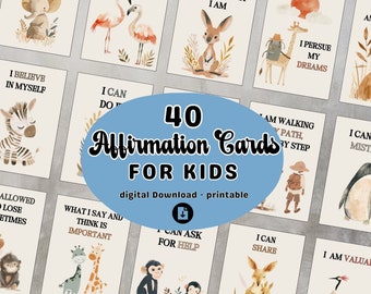 Affirmatiekaarten voor kinderen Afdrukbare 40 positieve affirmaties Aanmoediging Flash Cards Kinderen Selflove Lunch Box Kaarten Digitale Download