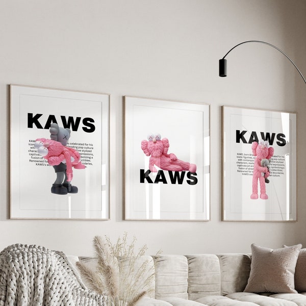 Cartel de juguetes Hypebeast rosa, conjunto de carteles de 3, decoración de pared de figuras de arte, cartel de novio minimalista, impresión de juguetes Hypebeast, regalo para novio