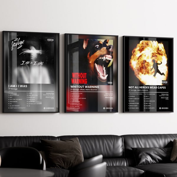 21 Savage Cover Poster 5er Set, Rap Classics Poster, Hip Hop Poster, Cover Kunstdruck, Musikwanddruck, HypeBeast Poster, Album Print