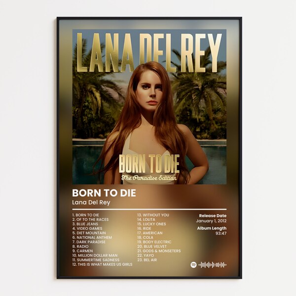 Poster di copertina di Lana Del Rey, stampa Born To Die, poster pop classico, arte della parete musicale, stampa di copertina dell'album, poster HypeBeast, poster della tracklist