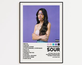 Olivia Rodrigo Album Poster, SOUR Album Cover Wall Print, Tracklist Poster, Pop Poster, Cover Art Poster, Music Poster, Music Vinyl Art