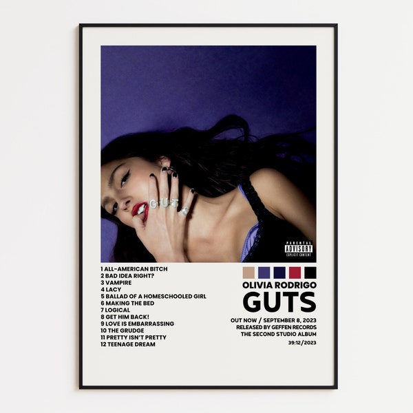 Olivia Rodrigo Cover Poster, GUTS Album Wall Print, Tracklist Poster, Olivia Rodrigo Album Print, Cover Art Poster, Music Album Poster