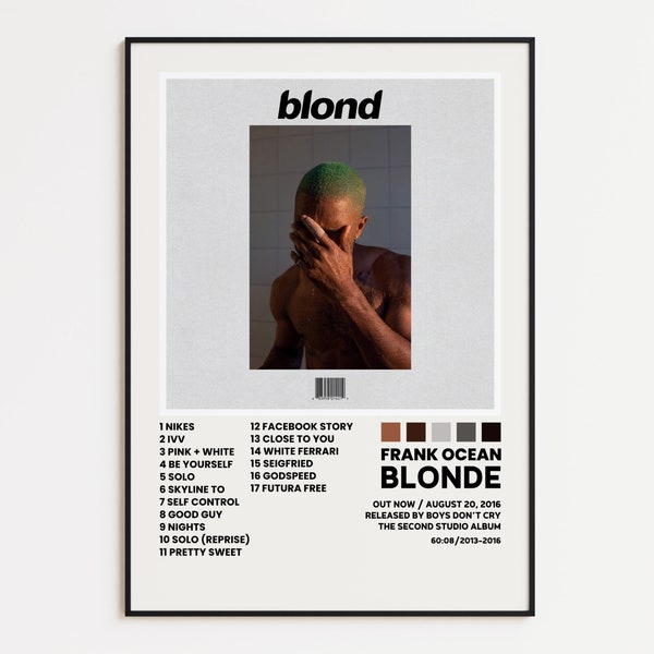 Frank Ocean Poster, Blonde Album Wall Print, Tracklist Poster, Frank Ocean Album Print, Cover Art Poster, Music Poster