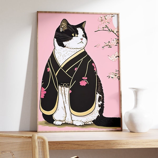 Japanese Cat Poster - Imperfectly Perfect Feline Decor for Cat Lovers - Japanese Inspired Feline Illustration Print