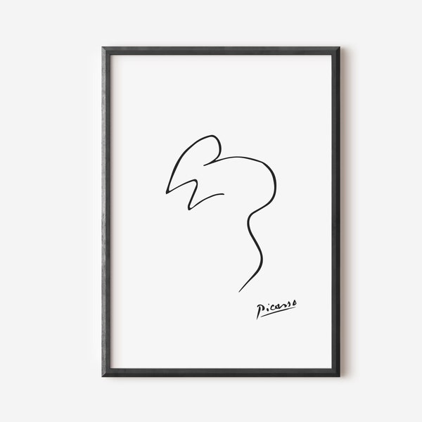 Pablo Picasso Prints, Picasso Mouse Print, One Line Drawing, Minimalist Wall Art, Printable Wall Art, Digital Download, Home Decor