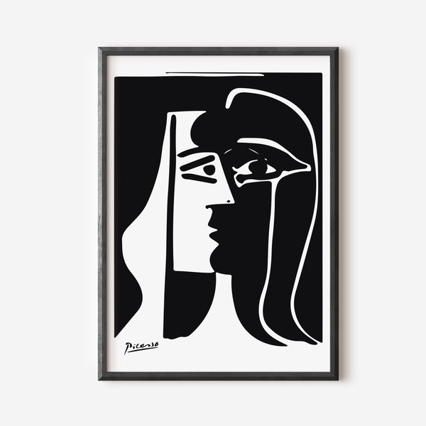 Estampes de Pablo Picasso, Portrait en noir et blanc, Picasso Art Print, Affiche d'exposition, Art mural imprimable, Téléchargement numérique, Décoration d'intérieur