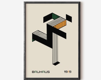 Cartel Bauhaus, Running Man en colores retro, arte de pared geométrico, descarga digital, arte de pared imprimible, cartel de exposición, decoración del hogar de la oficina