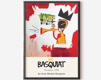 Basquiat print, tentoonstelling poster, popart, afdrukbare muurkunst, digitale download, galerij kunst aan de muur, woonkamer decor, straatkunst