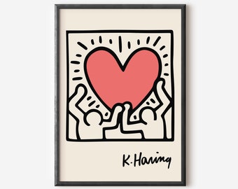 Keith Haring Print, Keith Haring Poster, Exhibition Poster, Printable Wall Art, Famous Artists, Love Pop Art, Heart Poster, Digital Download