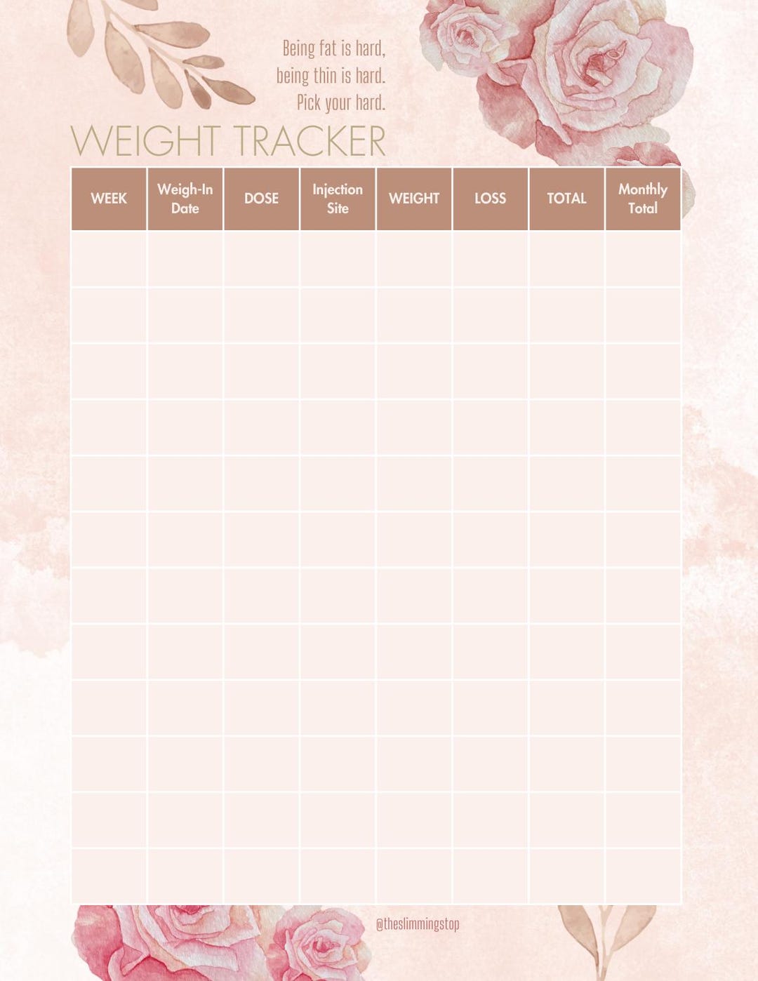Printable Weight Loss Tracker PDF – Easy Download Fitness Progress ...