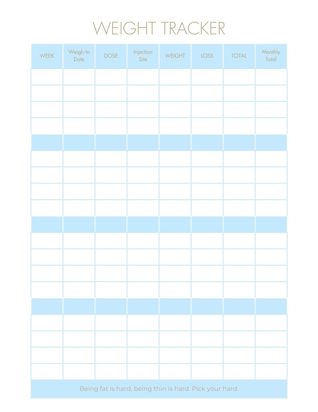 Tracker Printable Shot and Weight Loss Weekly Tracker PDF Download