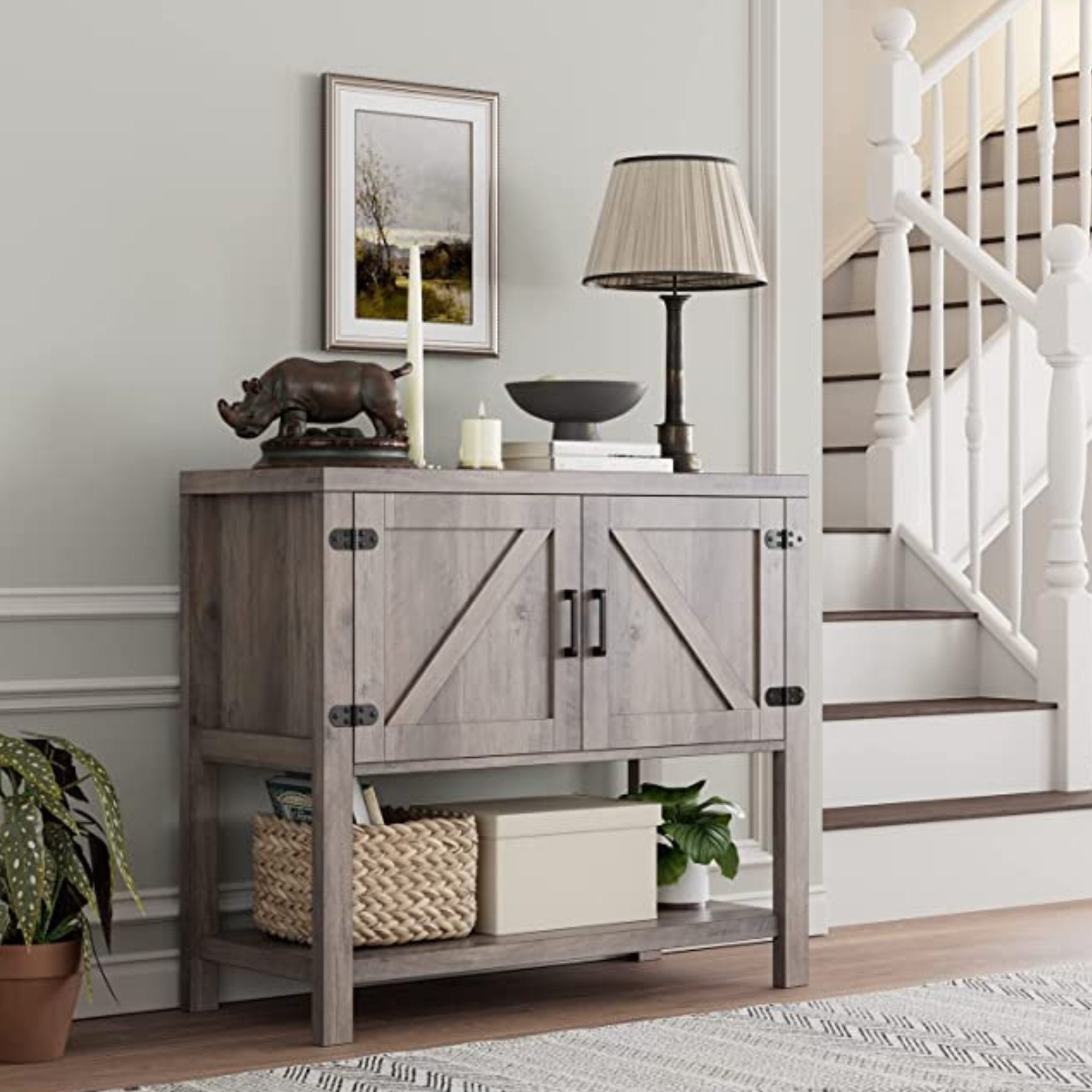 OKD Console Table W/Sliding Barn Doors, Farmhouse 46 Inch Entryway