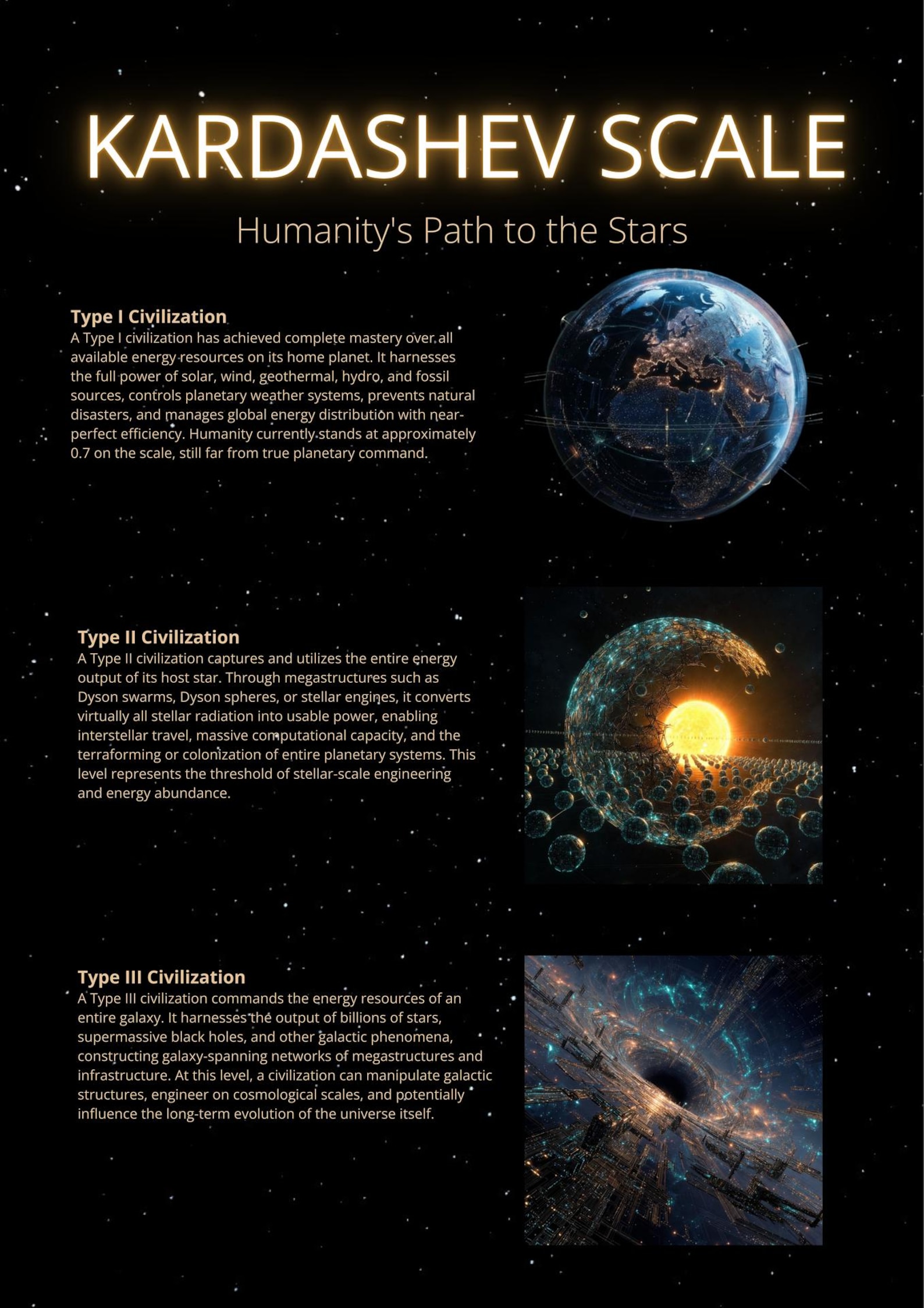 Kardashev Scale Framed Poster | Type I II III Civilization Levels ...