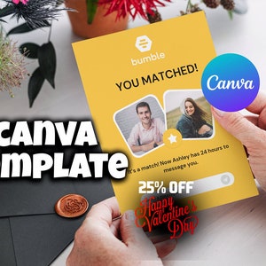 Bumble "Du passt zusammen!" Faltkarte Canva Template 10x7" | EASY TO EDIT | Bestes Faltkarten Design für Paare Met on Bumble