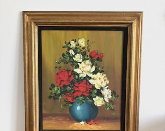 Original Oil Painting by F. Biliotti / Floral Artwork Framed and Signed 16 x 20
