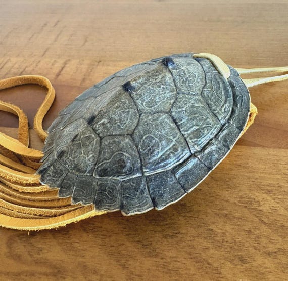Native American Turtle Shell Pouch with Leather S… - image 3