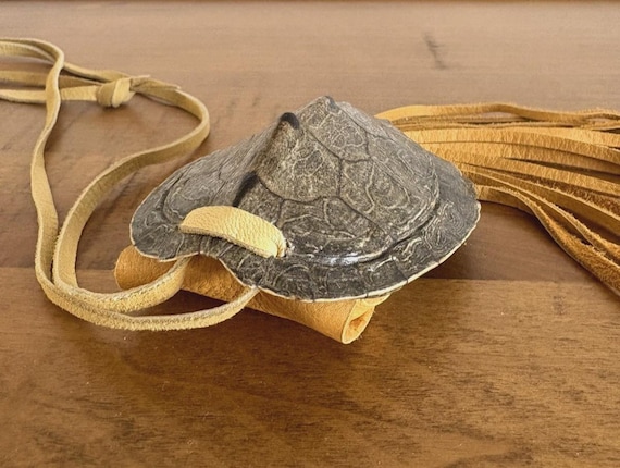 Native American Turtle Shell Pouch with Leather S… - image 9