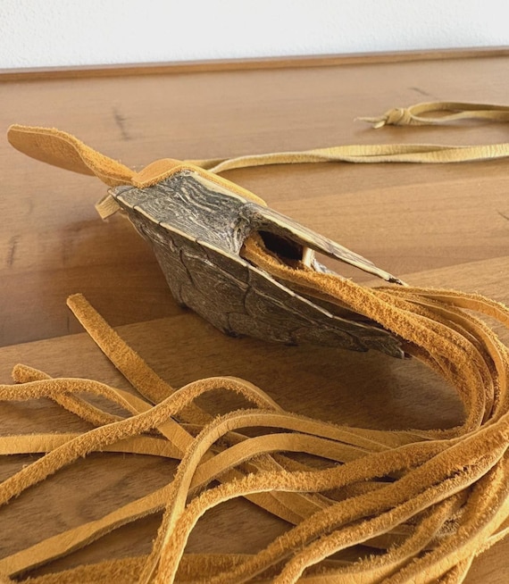 Native American Turtle Shell Pouch with Leather S… - image 4