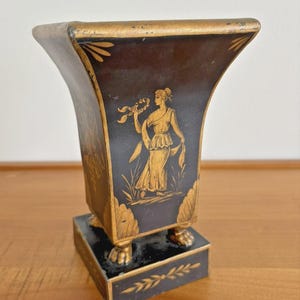 Vintage French Neoclassic Directories Style Toleware / Vase / Flared Cachepot