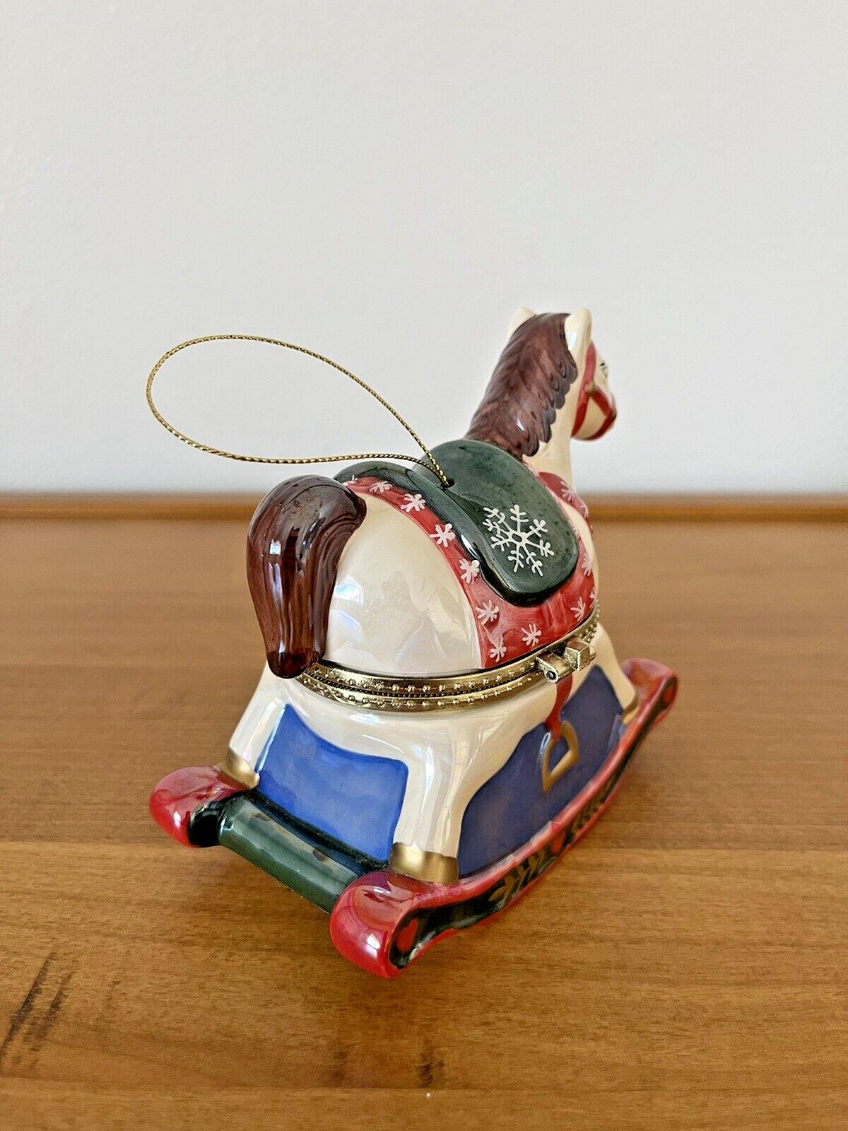 Mr. Christmas Hand Painted Porcelain Rocking Horse Music Box Ornament