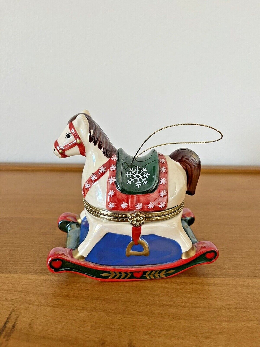 Mr. Christmas Hand Painted Porcelain Rocking Horse Music Box Ornament