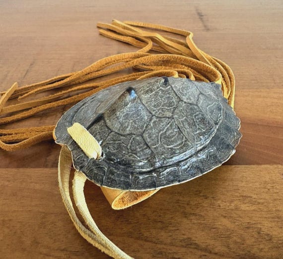 Native American Turtle Shell Pouch with Leather S… - image 2