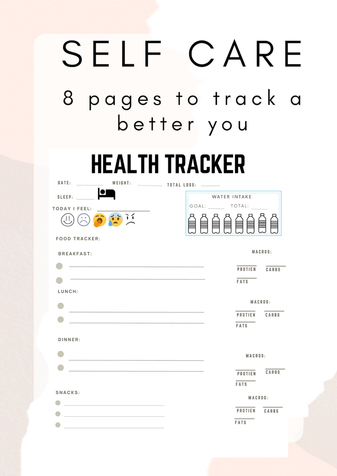 Printable Pdf Self Care Tracker - Etsy